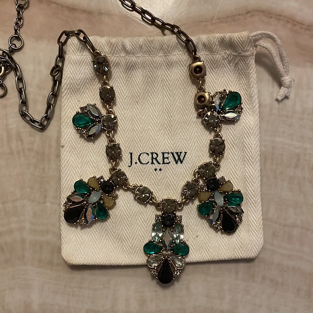 J. Crew Green/Rhinestone Statement Necklace